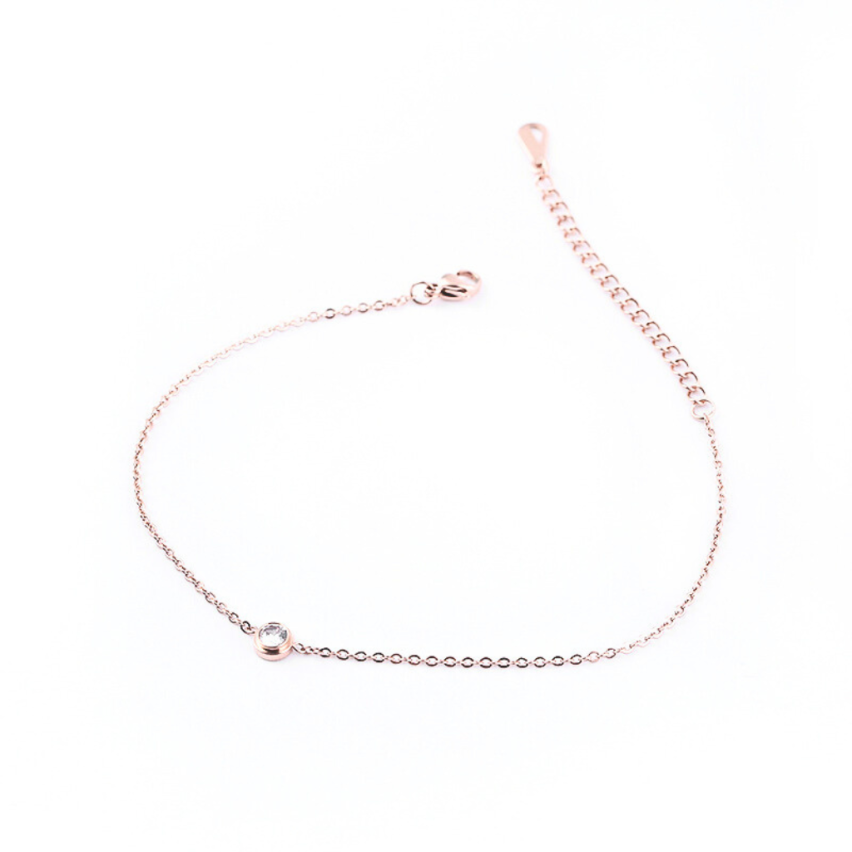 S.Steel Rose gold Plating Zircon Anklets Women-c