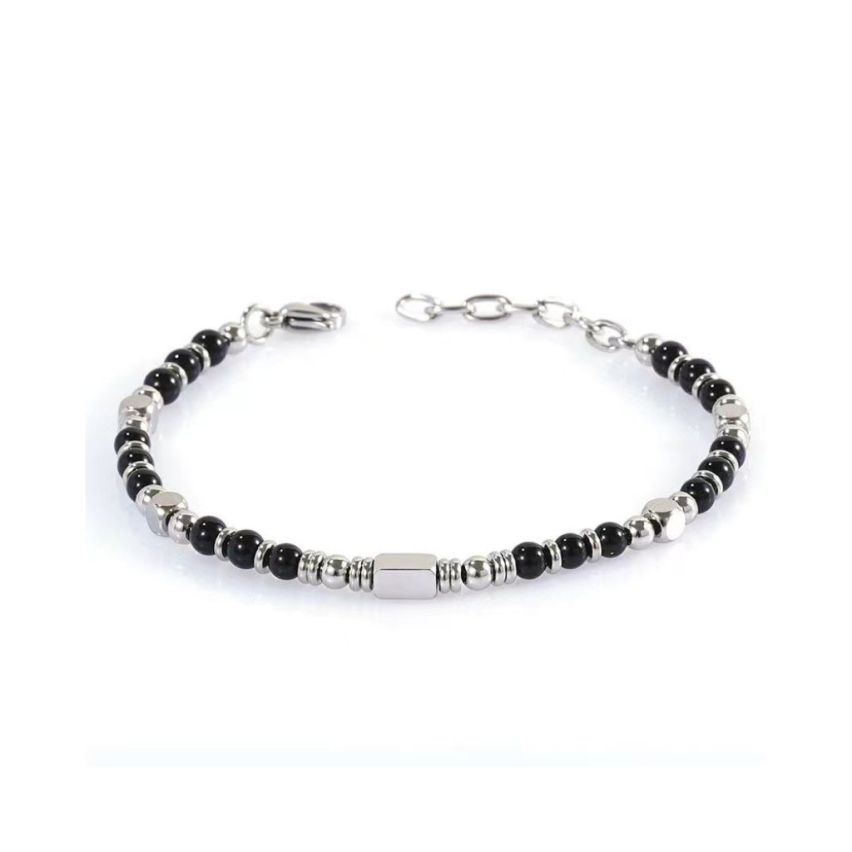 S.Steel Black Glass stone Beads Women-c 8.2g