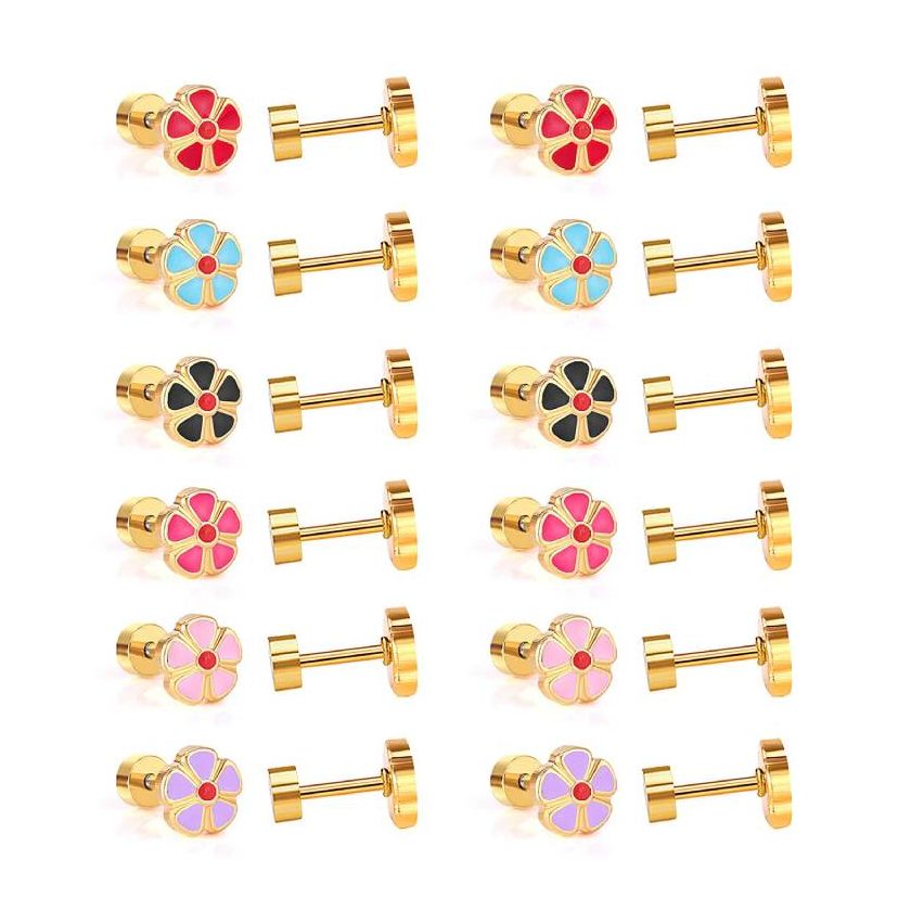 New Gold Plating Colorfull Enamel Stud Women 1g 13x6.5mm