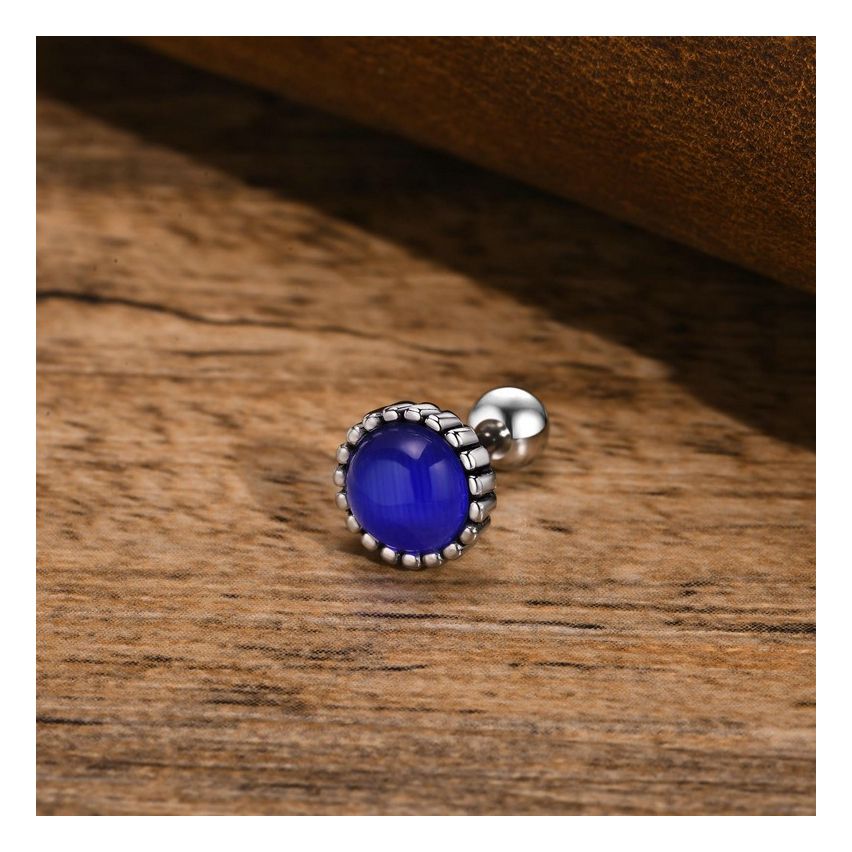 S.Steel Antique silver Glass stone Stud Men-c