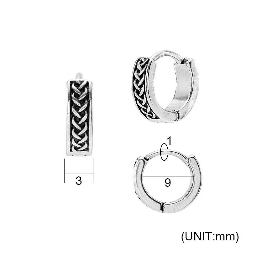 S.Steel Antique silver Hoop Men-c 9x9mm - 3mm