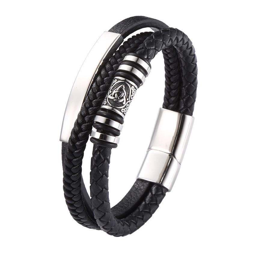 S.Steel Black Leather Multilayer Men-c 32g