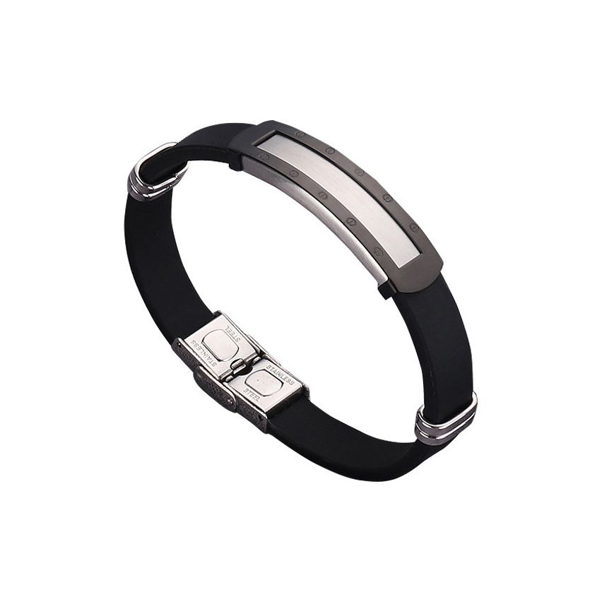 S.Steel Black Silicone Leather Men-c