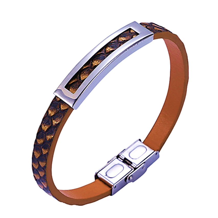 S.Steel Brown Leather Men-c 10.2g