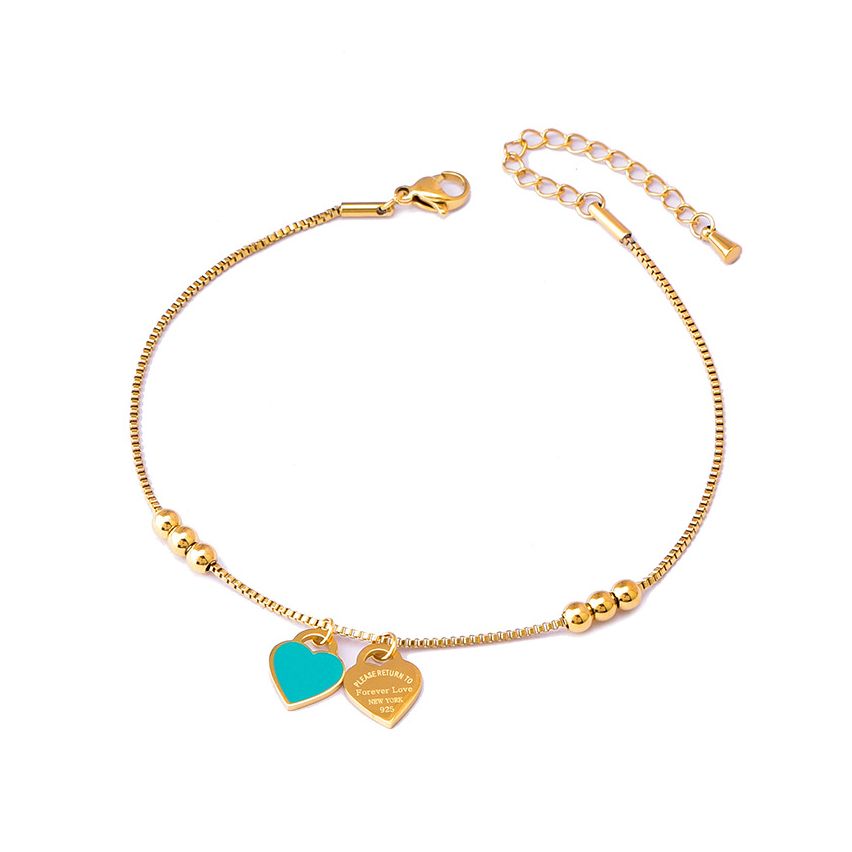 S.Steel Gold Plating Lake blue Anklets Women-c