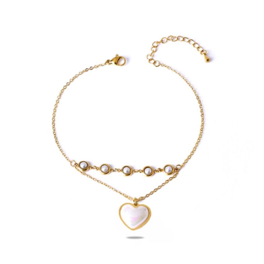 S.Steel Gold Plating White Shijia pearl Anklets Women-c 4.2g
