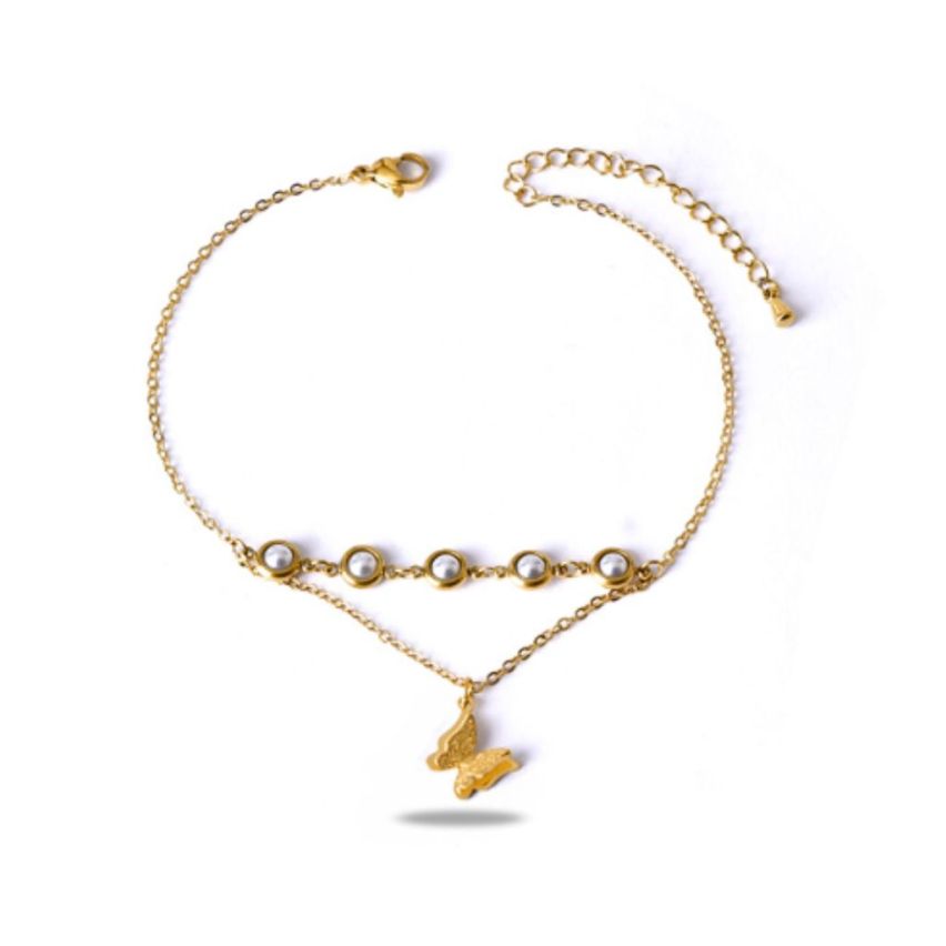 S.Steel Gold Plating White Shijia pearl Anklets Women-c 3.4g