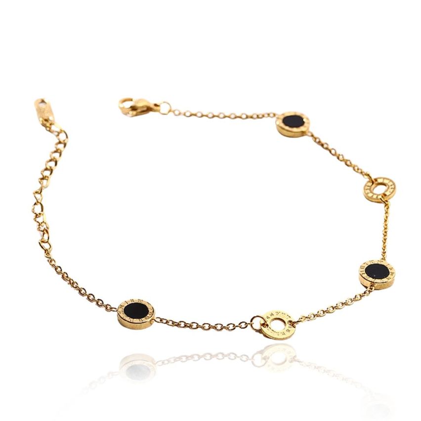 S.Steel Gold Plating Black Anklets Women-c