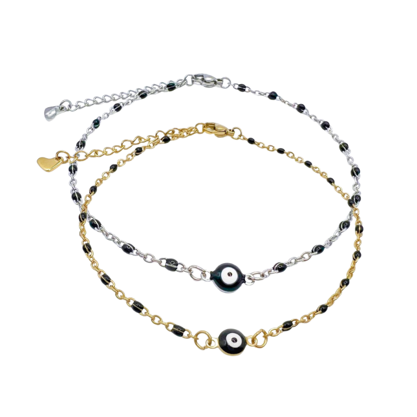S.Steel Gold Plating Black Anklets Women-c