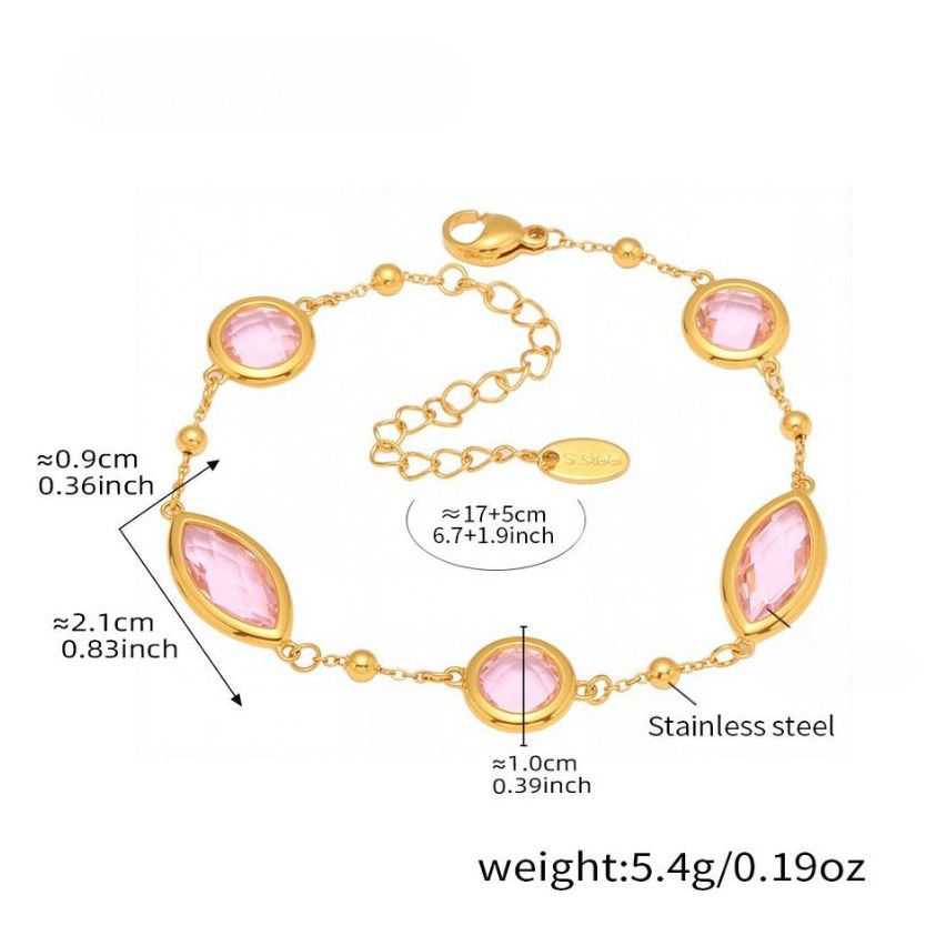 S.Steel Gold Plating Pink Glass stone Minimalist Women 5.4g 