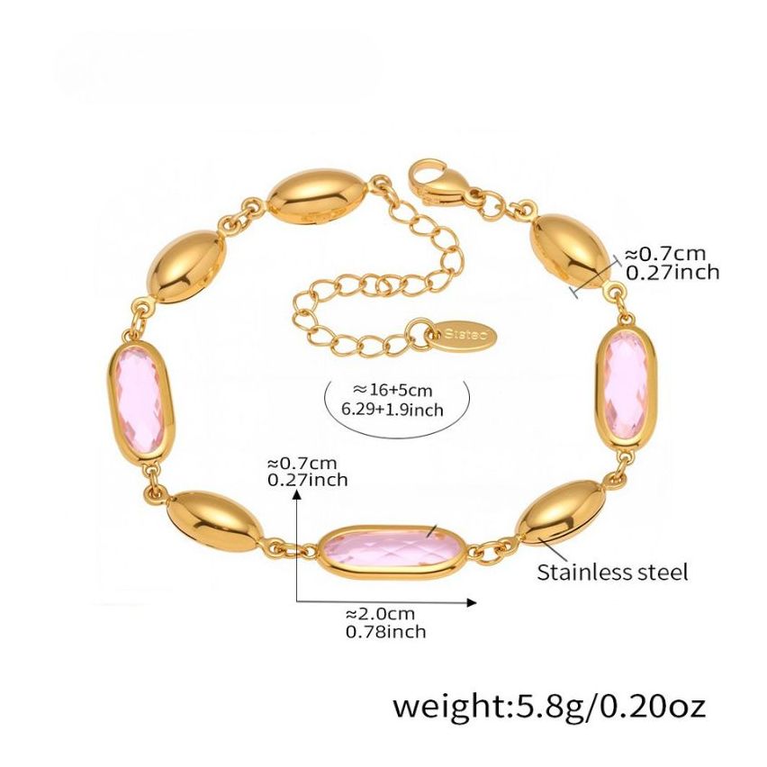S.Steel Gold Plating Pink  Faceted Czech Glass stone Minimalist Women 5.8g