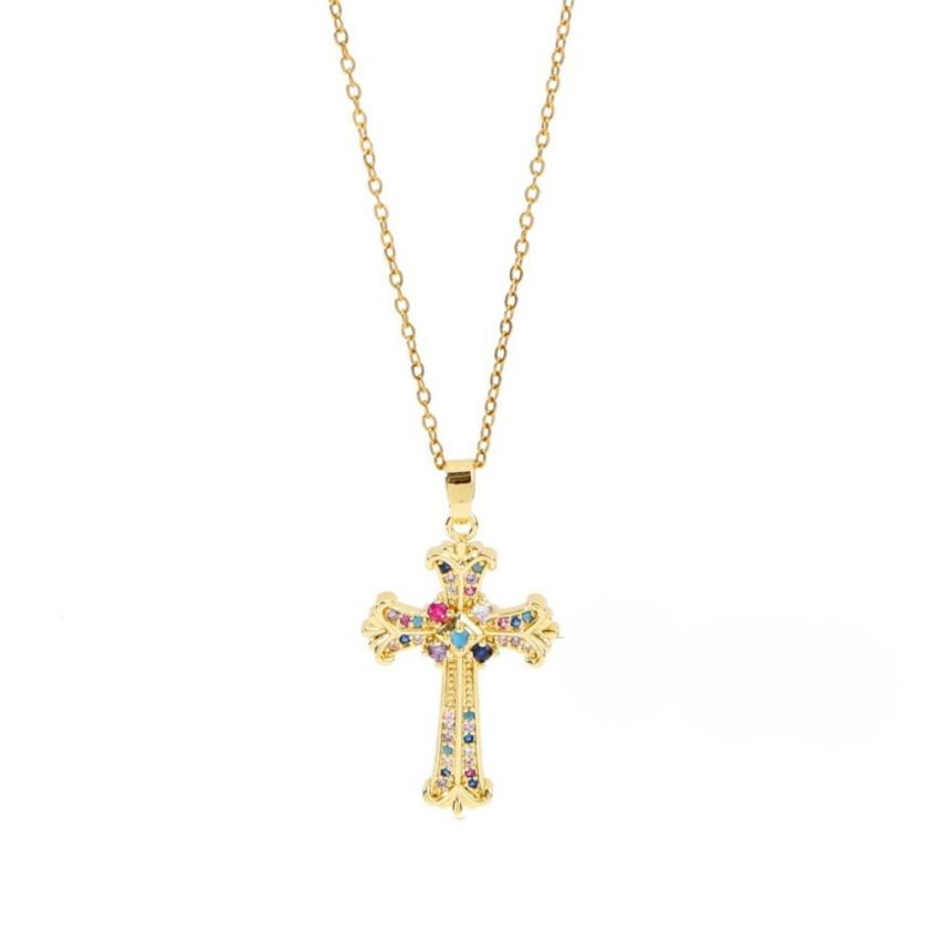 S.Steel Gold Plating Colorfull Zircon Cross Women-c 5g