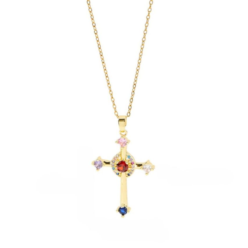 S.Steel Gold Plating Colorfull Zircon Cross Women-c 5g