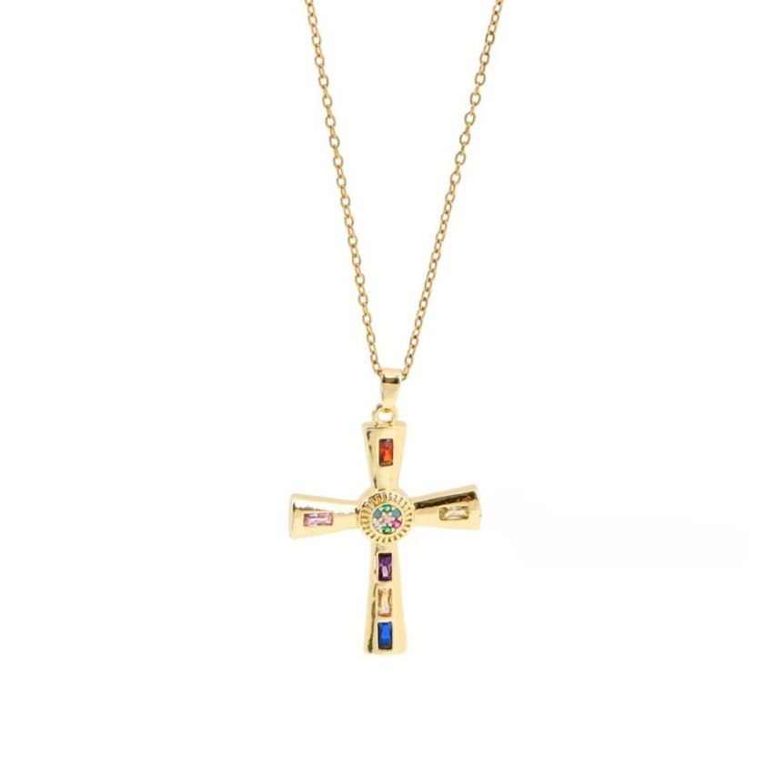 S.Steel Gold Plating Colorfull Zircon Cross Women-c 6g