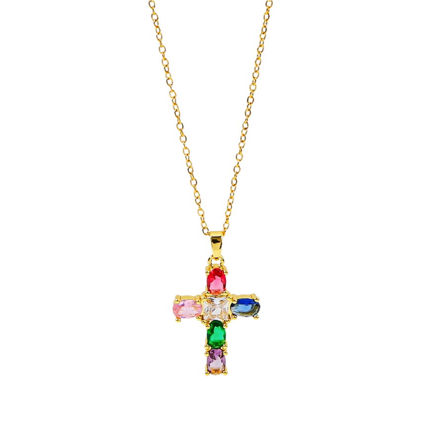 S.Steel Gold Plating Colorfull Zircon Cross Women-c 5g