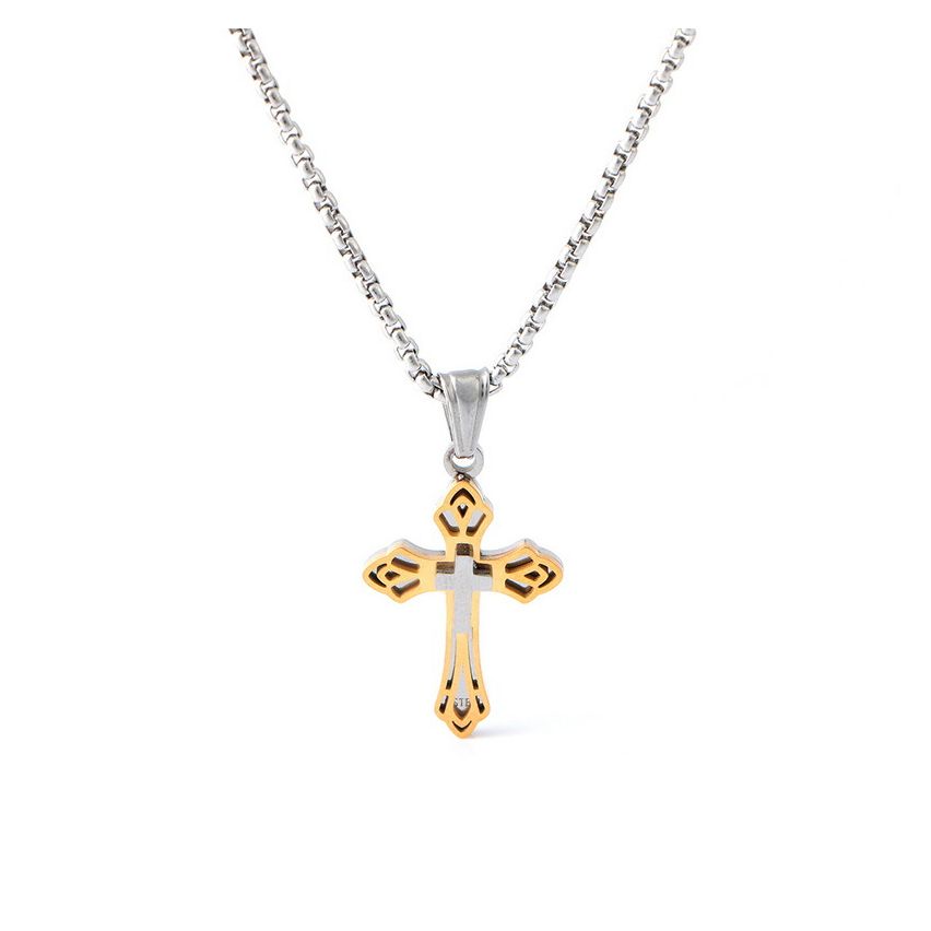 S.Steel Gold Plating Cross Men-c