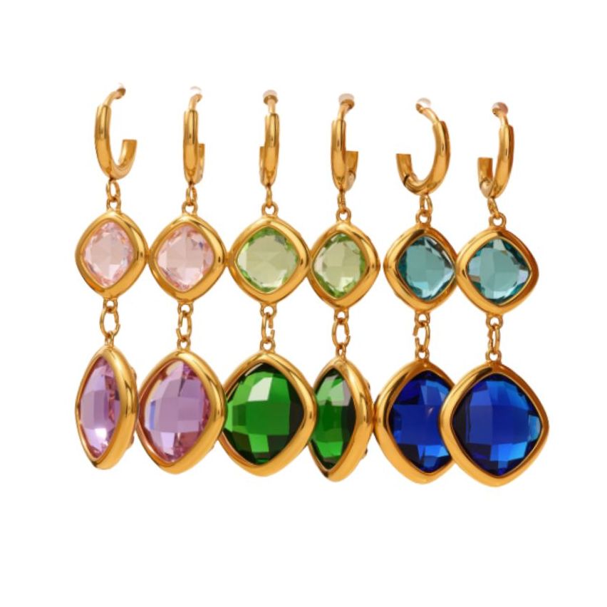 S.Steel Gold Plating Glass stone Long Women-c 6.6g 47x15mm