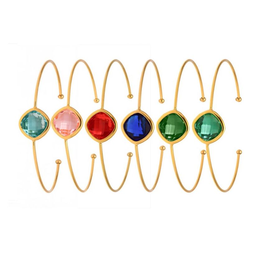 S.Steel Gold Plating Glass stone Minimalist Women-c 3.9g 60x15mm