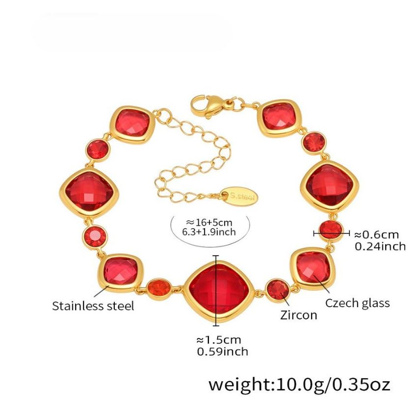 S.Steel Gold Plating Red Glass stone Minimalist Women 10g 