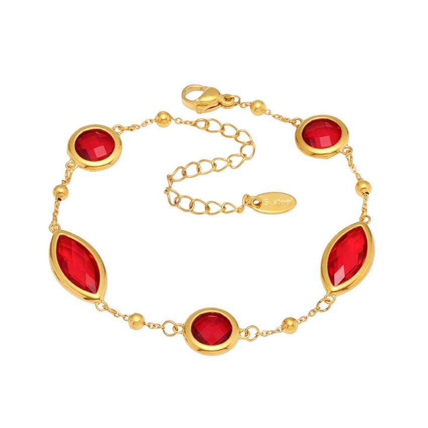 S.Steel Gold Plating Red Glass stone Minimalist Women 5.4g 