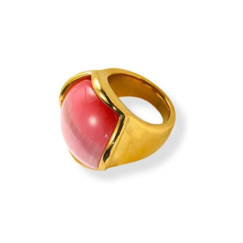 S.Steel Gold Plating Red Glass stone Smooth Women-c 26g EU52 - ES12 - US6