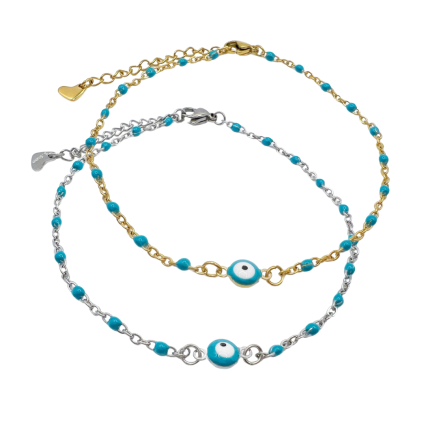 S.Steel Gold Plating Lake blue Anklets Women-c
