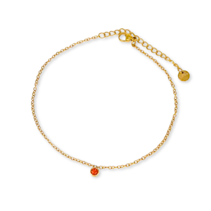 S.Steel Gold Plating Orange Zircon Anklets Women-c 3g