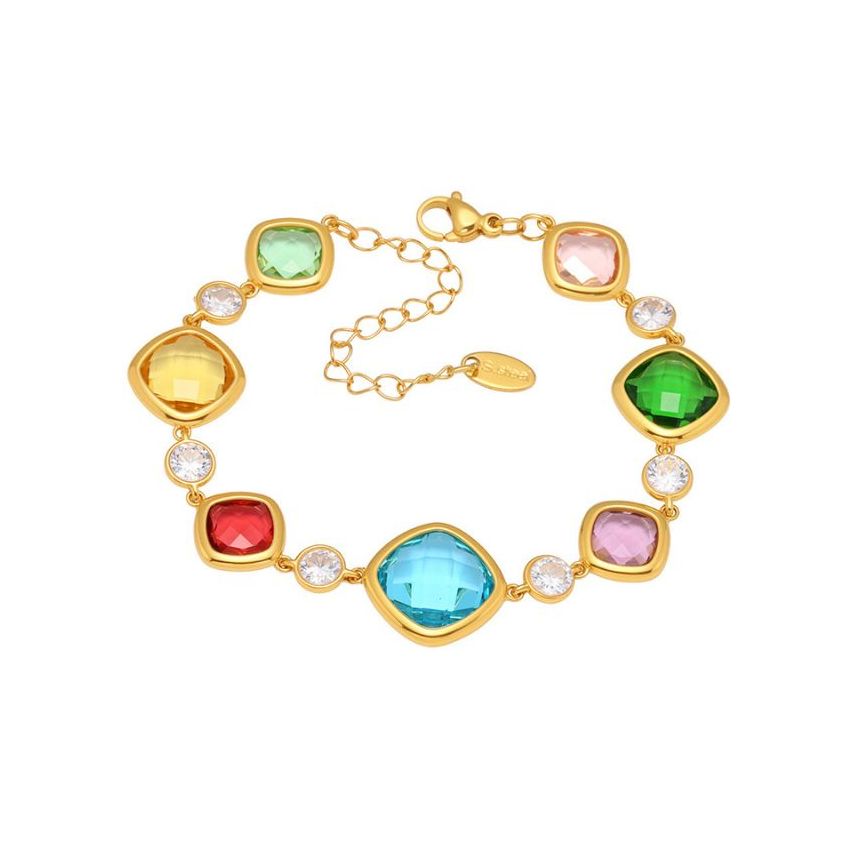 S.Steel Gold Plating Colorfull Glass stone Minimalist Women 10g 