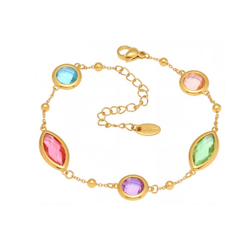 S.Steel Gold Plating Colorfull Glass stone Minimalist Women 5.4g 