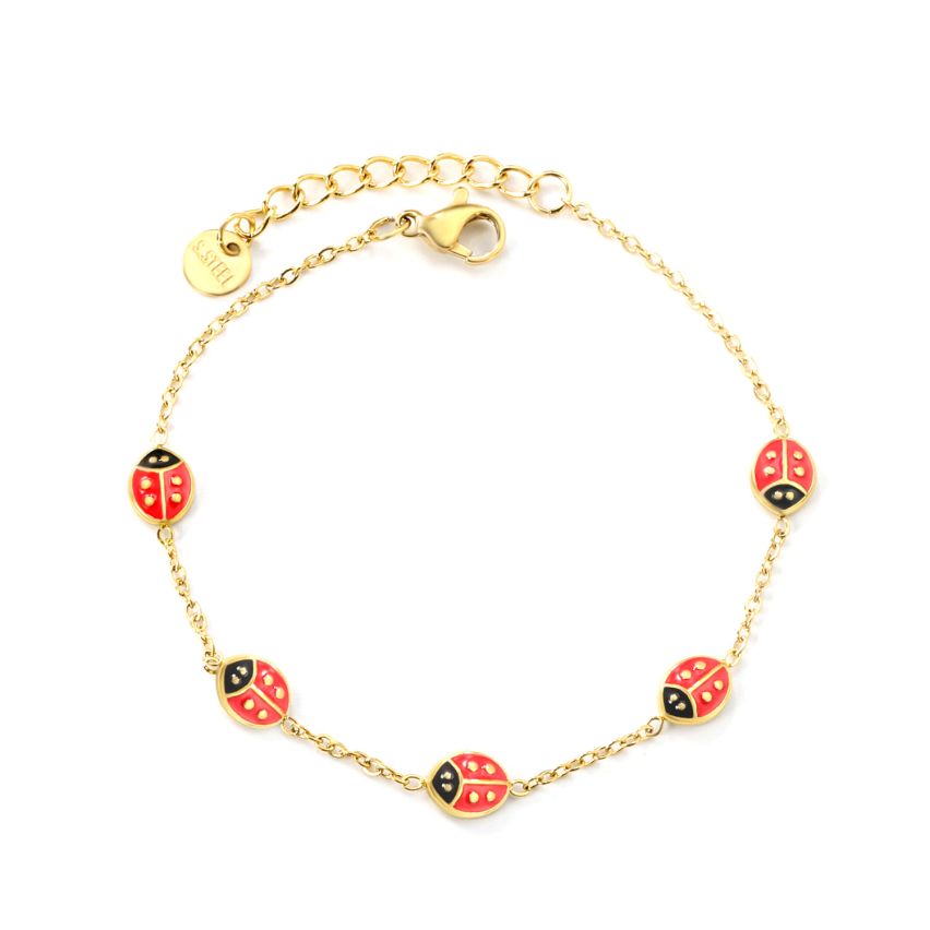 New Gold Plating Red Enamel Minimalist Bracelets 3g 180+30x6mm