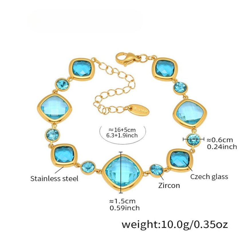 S.Steel Gold Plating Lake blue Glass stone Minimalist Women 10g 