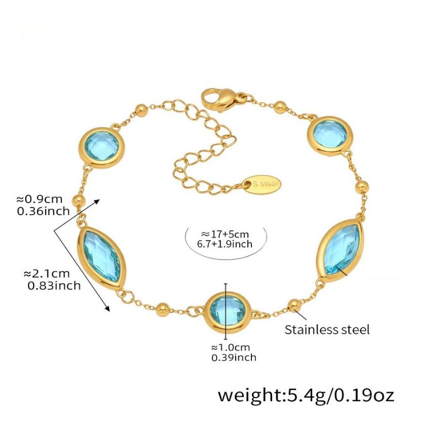 S.Steel Gold Plating Blue Glass stone Minimalist Women 5.4g 