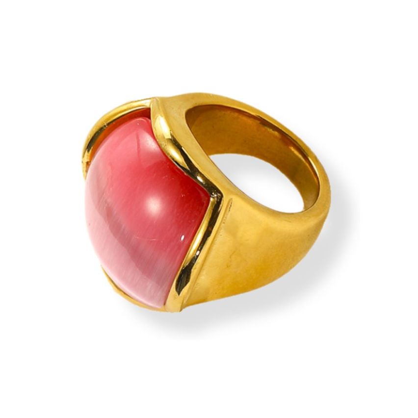 S.Steel Gold Plating Red Glass stone Smooth Women-c
