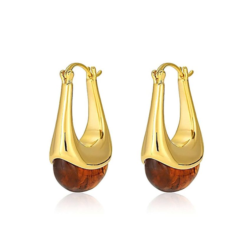 S.Steel Gold Plating Resin Hoop Women-c 13.1g 33x20mm
