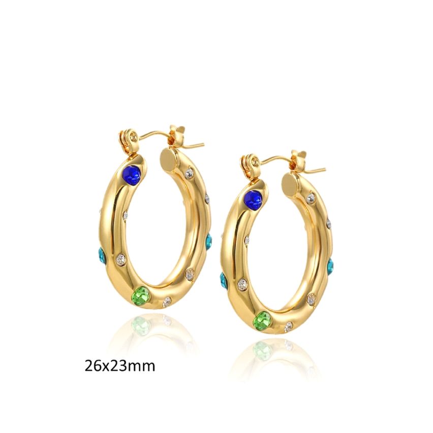 S.Steel Gold Plating Glass stone Hoop Women-c