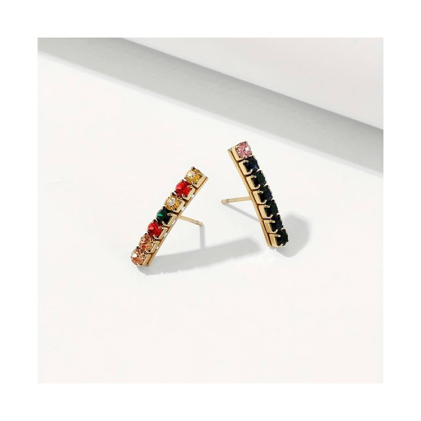 S.Steel Gold Plating Colorfull Zircon Minimalist Women-c 2.2g 21x3mm