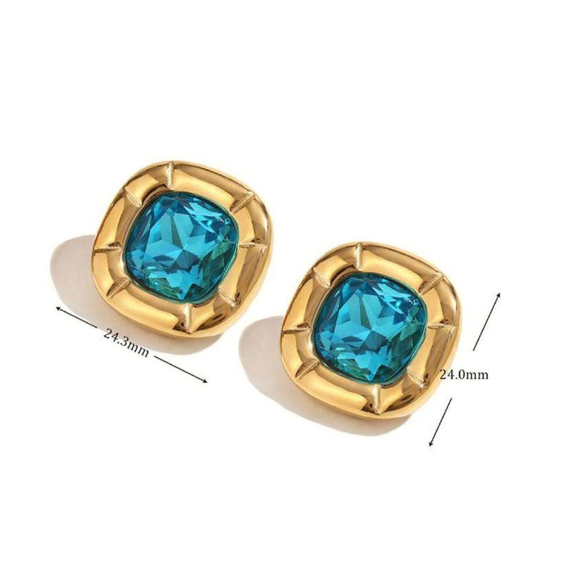 S.Steel Gold Plating Glass stone Smooth Women-c 18.2g 24x24.3mm