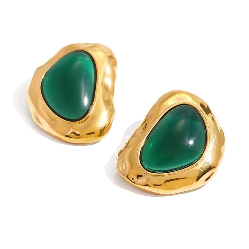 S.Steel Gold Plating Glass stone Smooth Women-c 6g 25x15mm