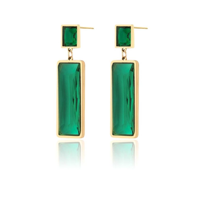 S.Steel Gold Plating Glass stone Long Women-c 6.3g 30.2x20.1mm - 2.7mm