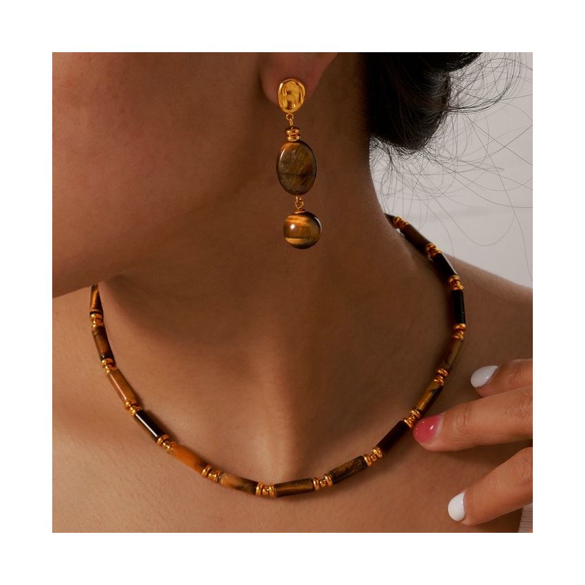 S.Steel Gold Plating Tiger Eyes Natural Stone Women-c 22.5g