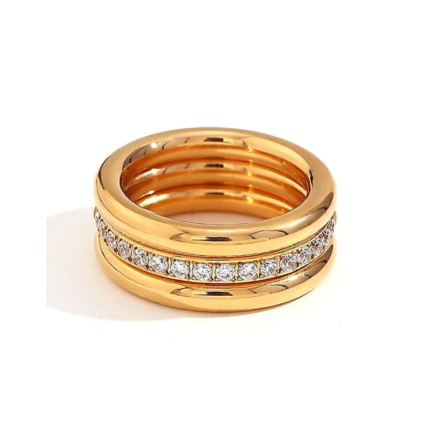 S.Steel Gold Plating Zircon Smooth Women-c