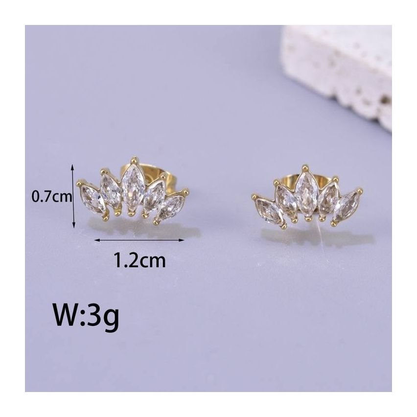 S.Steel Gold Plating Zircon Minimalist Women-c 3g 7x12mm