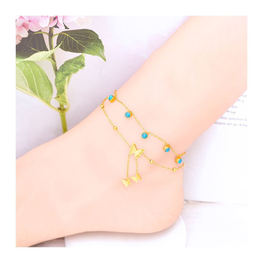 S.Steel Gold Plating Turquoise Anklets Women-c 5g