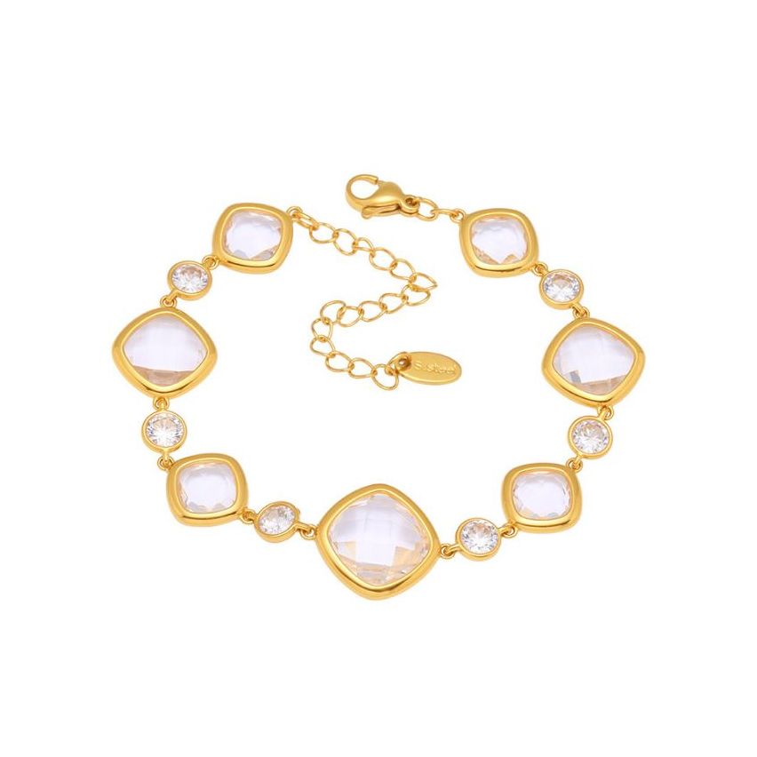 S.Steel Gold Plating White Glass stone Minimalist Women 10g 