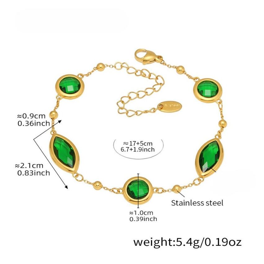 S.Steel Gold Plating Green Glass stone Minimalist Women 5.4g 