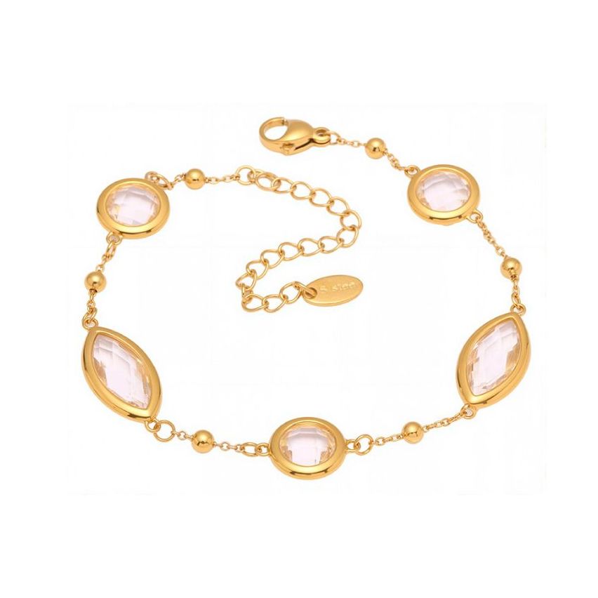 S.Steel Gold Plating White Glass stone Minimalist Women 5.4g 