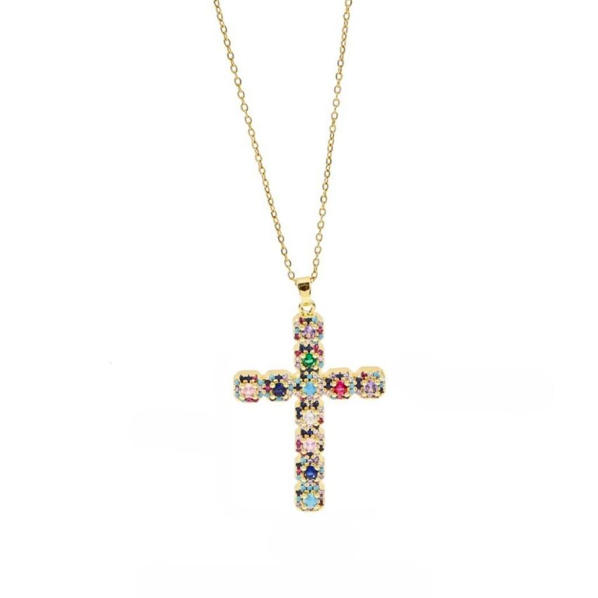 S.Steel Gold Plating Colorfull Zircon Cross Women-c 10g