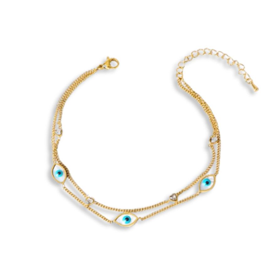 S.Steel Gold Plating Zircon Anklets Women-c 3.7g