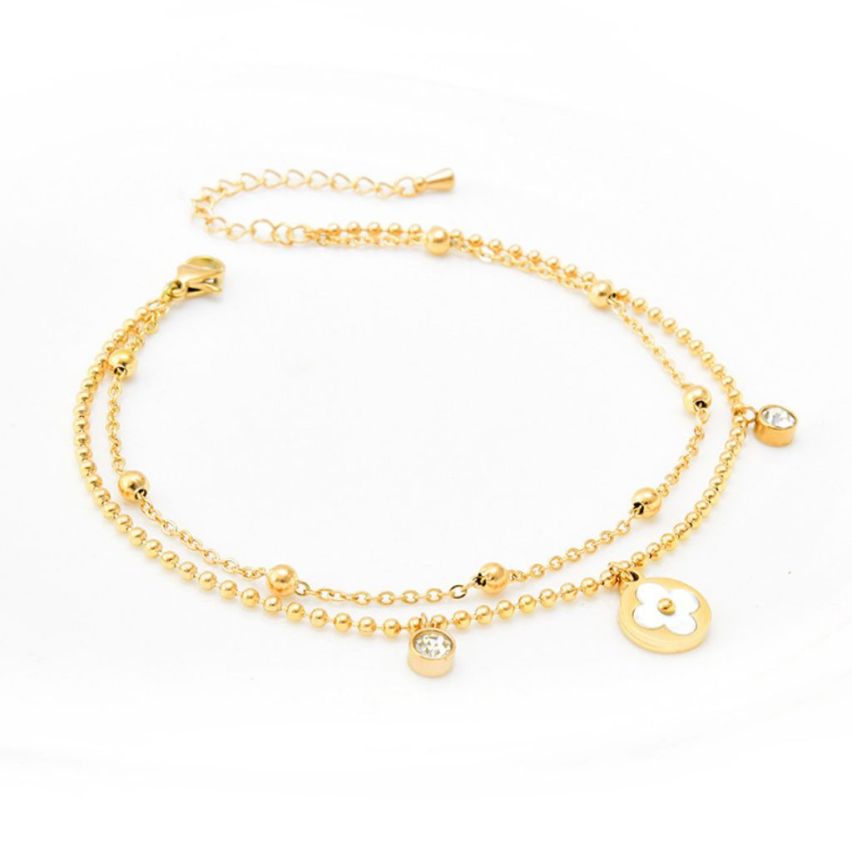 S.Steel Gold Plating Zircon Anklets Women-c 5g