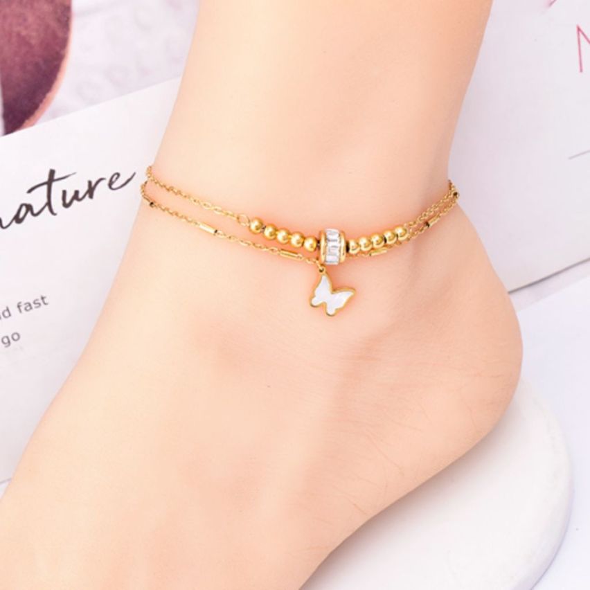 S.Steel Zircon Anklets Women-c 6g